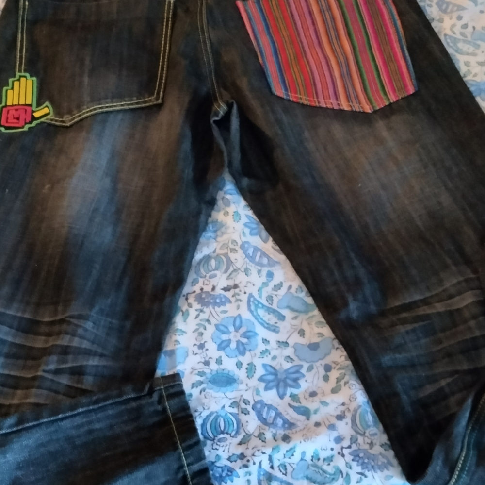 Miskeen Distressed dark Jeans Men's Size 34 Streetwear Hip-hop loose fit style